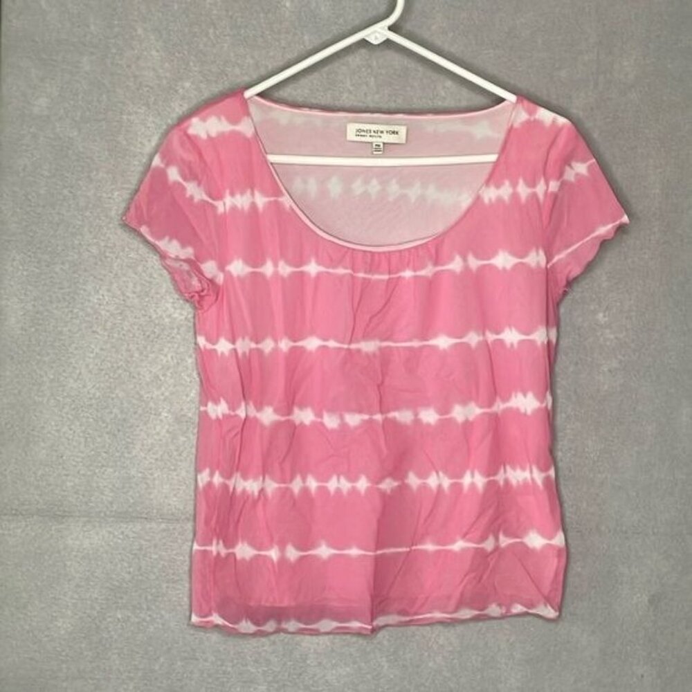 Jones New York Sport Petite M Women's Pink/White Tie Dye Silky Soft Casual Shirt